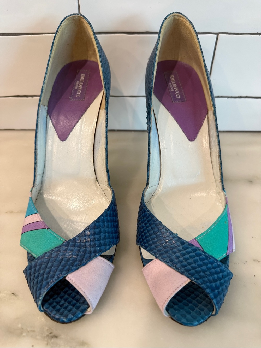 Emilio Pucci Python Snakeskin Peep Toe Pumps